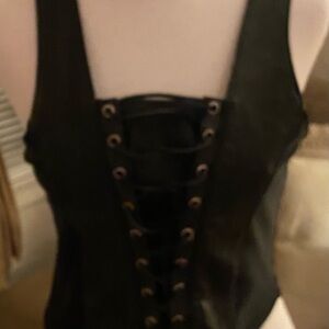 Black Leather Lace-Up Corset Top 🌺